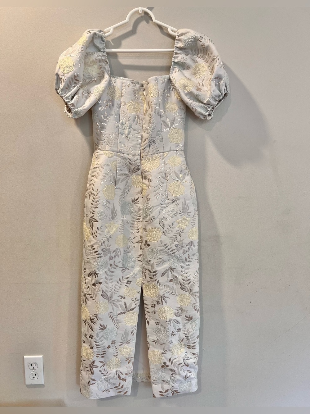 Markarian Yvette Ivory Metallic Brocade Puff Sleeve Corset Bodice Dress Size 0 - Picture 5 of 10